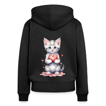 Chat mignon avec un cœur - Purrfect Love - Sweat à capuche zippé Premium bio Femme - noir - Dos - Julia (174cm)
