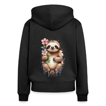 Sleepy Sloth with Flowers - Watercolor - Women's Premium Organic Zip Hoodie - black - Back - Julia (174cm)