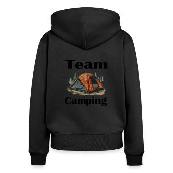 Camping - Frauen Premium Bio Zip Hoodie - Schwarz - Hinten - Julia (174cm)
