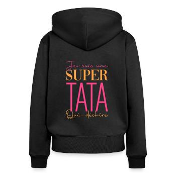 Super tata cadeau tee shirt meilleure tata - Sweat à capuche zippé Premium bio Femme - noir - Dos - Julia (174cm)