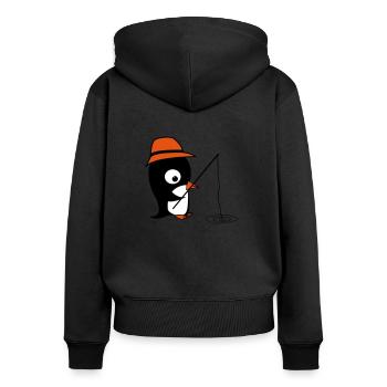 pinguin am angeln - Frauen Premium Bio Zip Hoodie - Schwarz - Hinten - Julia (174cm)