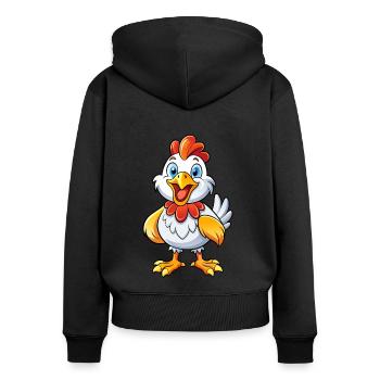 Glückliches Huhn - Frauen Premium Bio Zip Hoodie - Schwarz - Hinten - Julia (174cm)