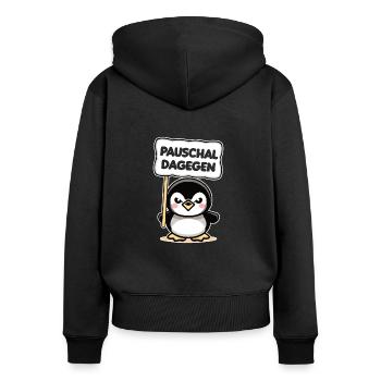 Pauschal dagegen Süßer Pinguin - Frauen Premium Bio Zip Hoodie - Schwarz - Hinten - Julia (174cm)