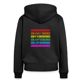 LGBT vêtements Pride Shirt, gay pride lgbtq shirt - Sweat à capuche zippé Premium bio Femme - noir - Dos - Julia (174cm)