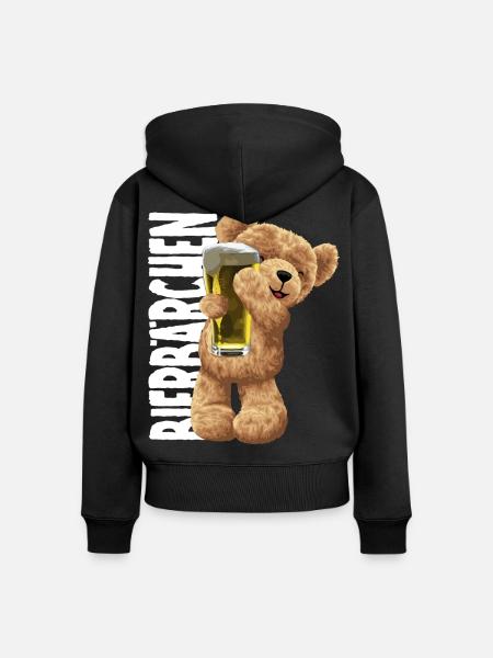 Bierliebendes Plüschbär Motiv Bierfreund - Frauen Premium Bio Zip Hoodie - Schwarz