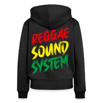 Reggae Sound System - Rasta - Jamaïque - Sweat à capuche zippé Premium bio Femme - noir - Dos - Julia (174cm)