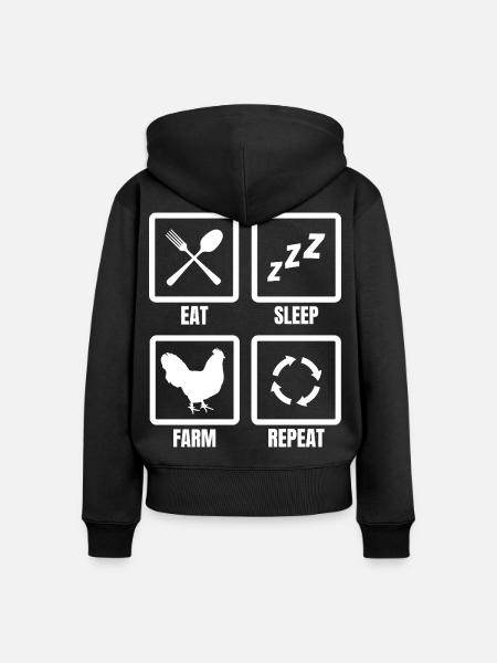 Eat Sleep Farm Repeat - Frauen Premium Bio Zip Hoodie - Schwarz
