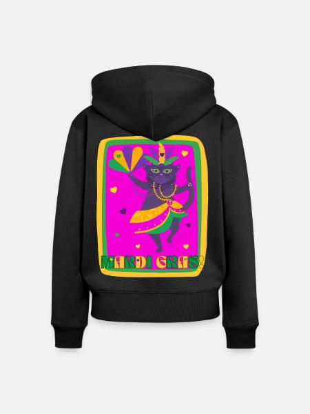 Mardi Gras tanzende Katze - Frauen Premium Bio Zip Hoodie - Schwarz