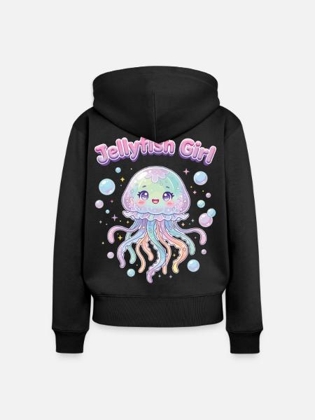 Pastel Kawaii Quallenmädchen-Ästhetik - Frauen Premium Bio Zip Hoodie - Schwarz