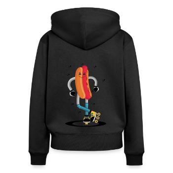 Rollerskaten Rollerskater Patinage Hot Dog Frites - Sweat à capuche zippé Premium bio Femme - noir - Dos - Julia (174cm)