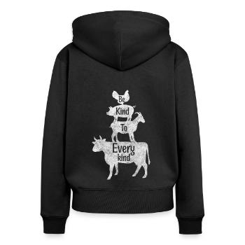 Tierschutz Veganer Tierheim - Frauen Premium Bio Zip Hoodie - Schwarz - Hinten - Julia (174cm)