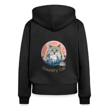 Country Cat - Frauen Premium Bio Zip Hoodie - Schwarz - Hinten - Julia (174cm)