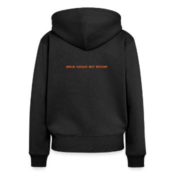 Jesus would buy Bitcoin - Frauen Premium Bio Zip Hoodie - Schwarz - Hinten - Julia (174cm)