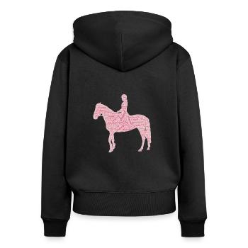 Cavalière cheval nuage de mots rose - Sweat à capuche zippé Premium bio Femme - noir - Dos - Julia (174cm)