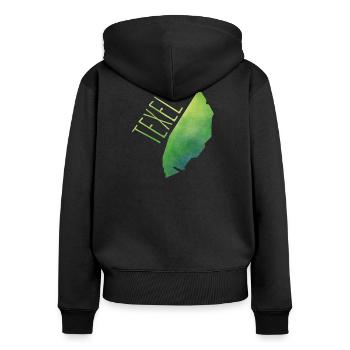 Texel - Frauen Premium Bio Zip Hoodie - Schwarz - Hinten - Julia (174cm)