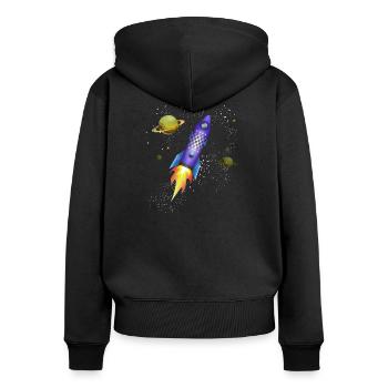 Rakete im Weltall - Frauen Premium Bio Zip Hoodie - Schwarz - Hinten - Julia (174cm)