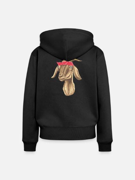 Ziege mit Bandana - Frauen Premium Bio Zip Hoodie - Schwarz