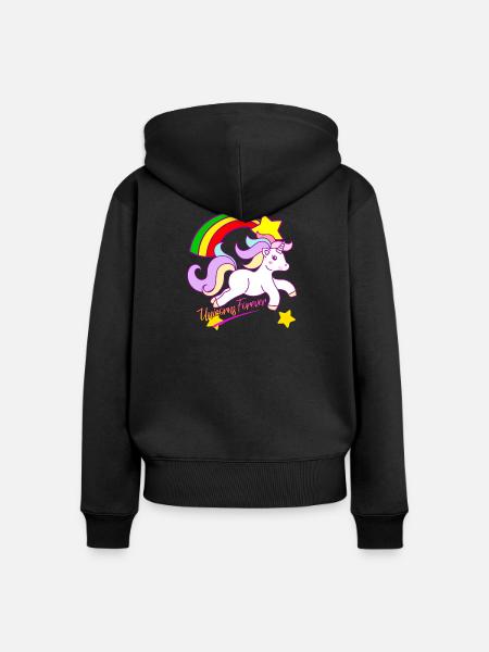 Regenbogen-Einhorn Forever - Frauen Premium Bio Zip Hoodie - Schwarz