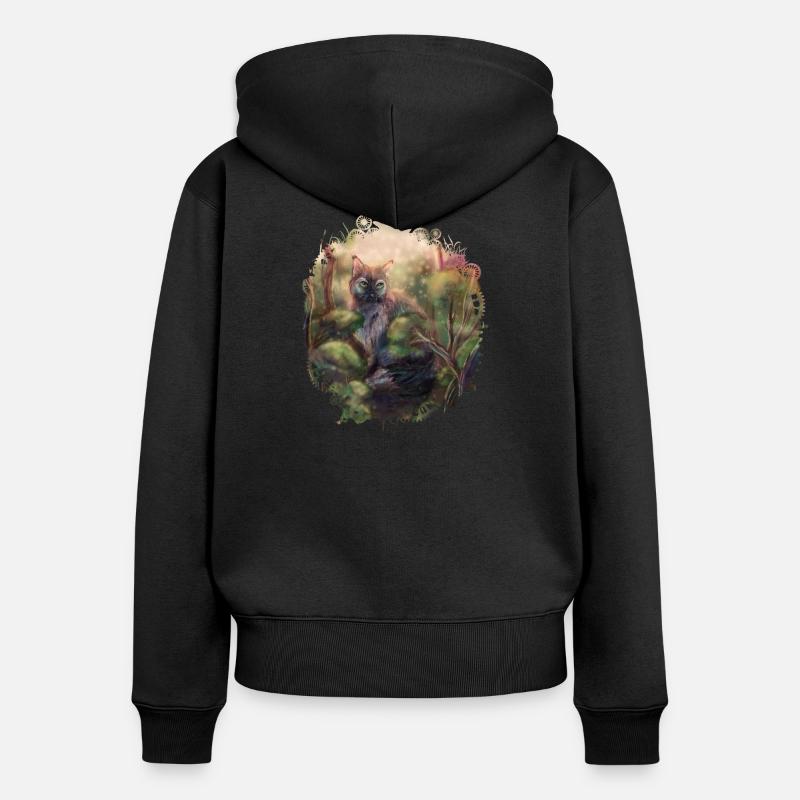 Chat sauvage dans la forêt - Sweat à capuche zippé Premium bio Femme - noir