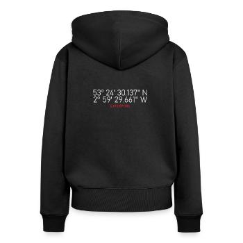 Coordonnées de Liverpool Emblème - Sweat à capuche zippé Premium bio Femme - noir - Dos - Julia (174cm)