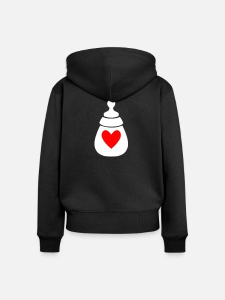 Milchflasche mit Herz - Frauen Premium Bio Zip Hoodie - Schwarz