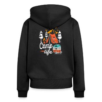Camping - Frauen Premium Bio Zip Hoodie - Schwarz - Hinten - Julia (174cm)