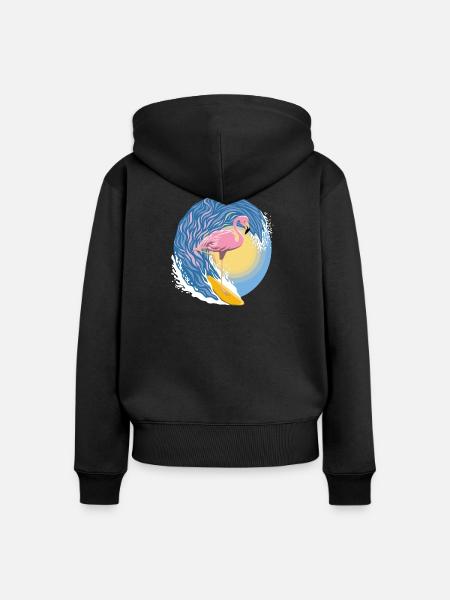 Flamingo-Surfer - Frauen Premium Bio Zip Hoodie - Schwarz