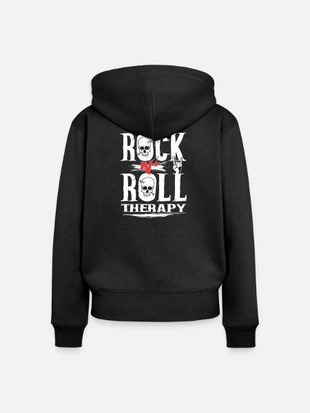 Rock n Roll therapy - Frauen Premium Bio Zip Hoodie - Schwarz