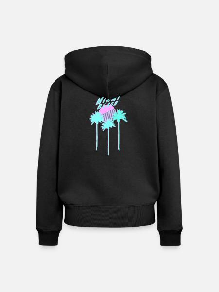 Miami Beach 80's Retro Palmen - Frauen Premium Bio Zip Hoodie - Schwarz
