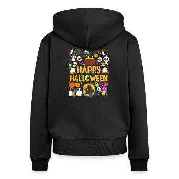 Halloween Frohes Halloween - Frauen Premium Bio Zip Hoodie - Schwarz - Hinten - Julia (174cm)