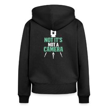 Ironische Botschaftsfotografie - Frauen Premium Bio Zip Hoodie - Schwarz - Hinten - Julia (174cm)