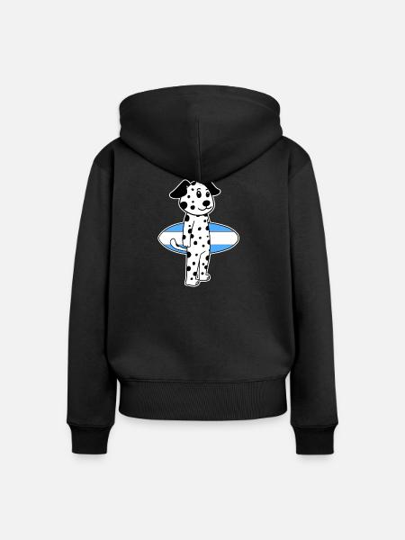 Surfboard Hund Dalmatiner Surfen Geschenk - Frauen Premium Bio Zip Hoodie - Schwarz