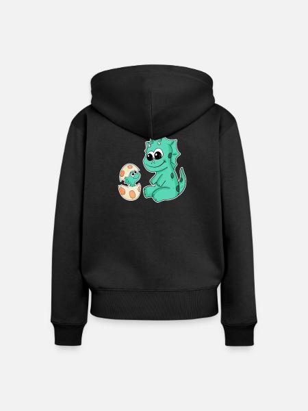 Dinosaurier mit Baby Dinosaurier - Frauen Premium Bio Zip Hoodie - Schwarz