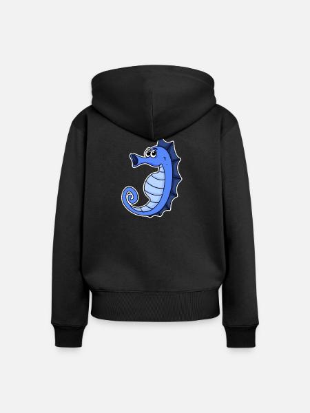 Seepferd Blau - Frauen Premium Bio Zip Hoodie - Schwarz