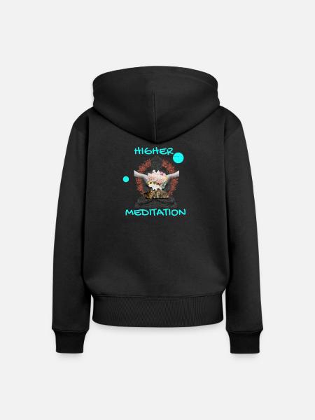 Höheres Meditation-Buddha mit Blumen - Frauen Premium Bio Zip Hoodie - Schwarz