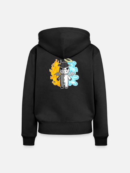 Kuh - Engel und Teufel - Frauen Premium Bio Zip Hoodie - Schwarz