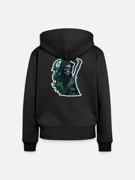Sensenmann mit Gras - Frauen Premium Bio Zip Hoodie - Schwarz