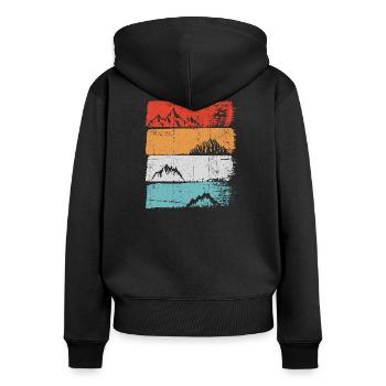 Terrassierter Peak Sunset Stripe - Frauen Premium Bio Zip Hoodie - Schwarz - Hinten - Julia (174cm)
