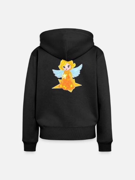 Kawaii Engelchen mit Stern - Frauen Premium Bio Zip Hoodie - Schwarz