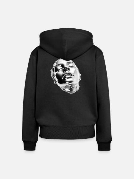 Flüssiges Chromporträt - Frauen Premium Bio Zip Hoodie - Schwarz