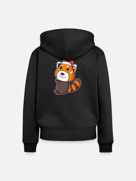 Westlicher Kleiner Panda Weihnachten - Frauen Premium Bio Zip Hoodie - Schwarz