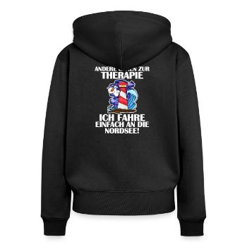 Nordsee Spruch - Frauen Premium Bio Zip Hoodie - Schwarz - Hinten - Julia (174cm)