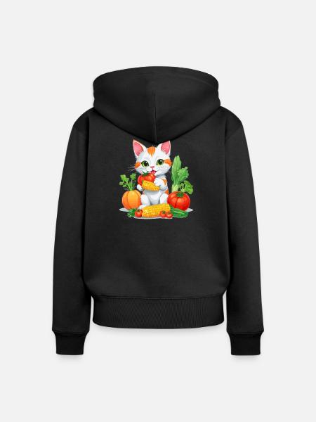Bio Katze - Frauen Premium Bio Zip Hoodie - Schwarz