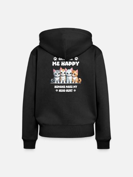 Katzen machen mich Glücklich... - Frauen Premium Bio Zip Hoodie - Schwarz