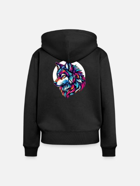 Wolf - Frauen Premium Bio Zip Hoodie - Schwarz