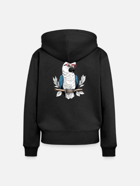 Papagei mit Brille - Frauen Premium Bio Zip Hoodie - Schwarz