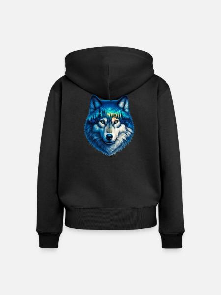 Wolf - Frauen Premium Bio Zip Hoodie - Schwarz