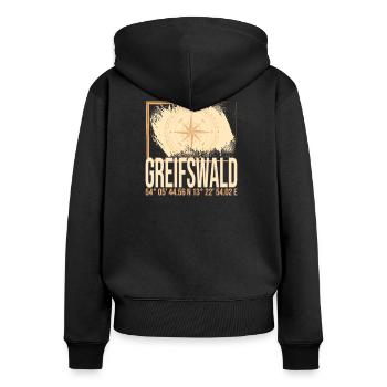 Greifswald Koordinaten - Frauen Premium Bio Zip Hoodie - Schwarz - Hinten - Julia (174cm)