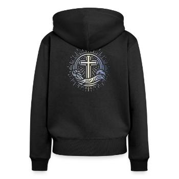 Lumière divine - Sweat à capuche zippé Premium bio Femme - noir - Dos - Julia (174cm)
