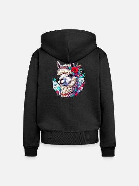 Alpaka - Frauen Premium Bio Zip Hoodie - Schwarz